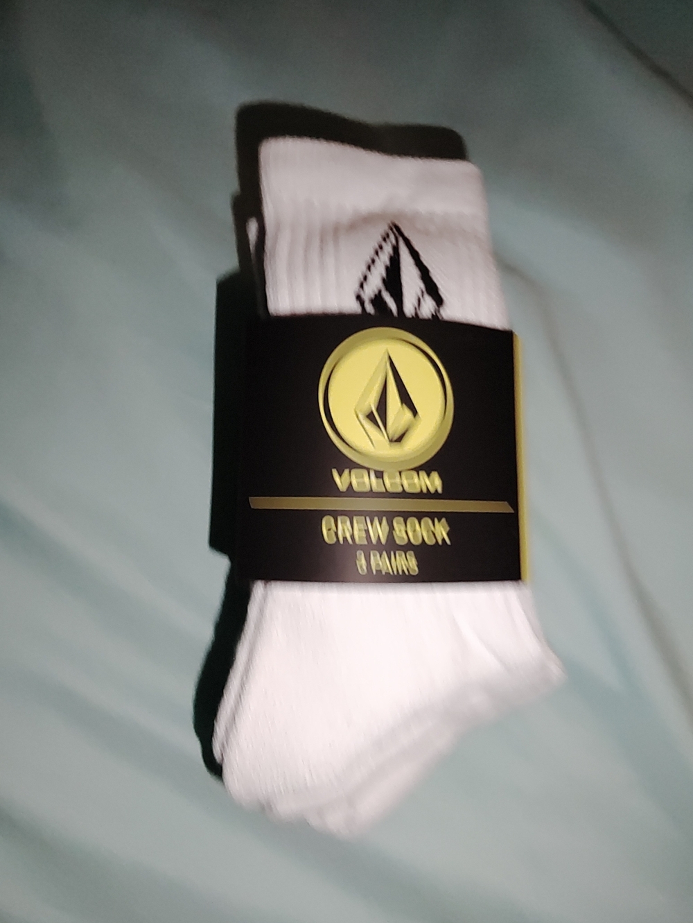Volcom White Crew Socks with Black Logo - 3 Pack
